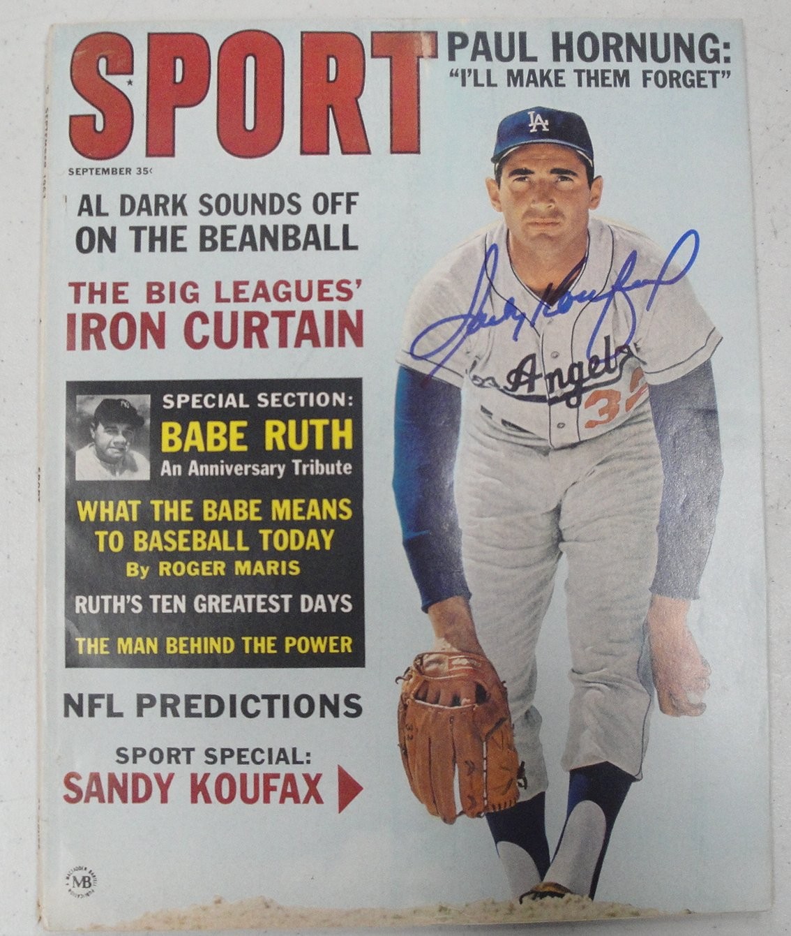 Sandy Koufax Autographed Signed Los Angeles Dodgers Hand Complete Sport Magazine Dodgers JSA V68059 