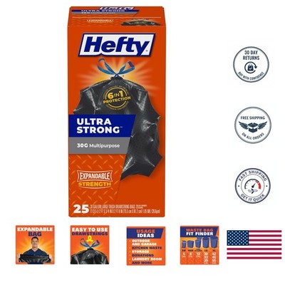 Heavy Duty 30 Gallon Trash Bags - 25 Count for Puncture and Leak Resistance
