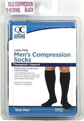 Quality Choice Latex Free Men's Compression Socks 10-15mmHg (Black) Small/Medium