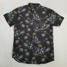 Molokai Surf Co Black Tropical Print Button Down Shirt Men's Size Medium Pocket