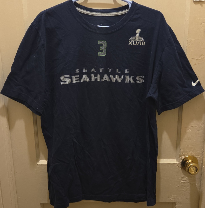 Nike Seattle Seahawks Russell Wilson Super Bowl XLVIII Shirt XL Navy Blue NFL