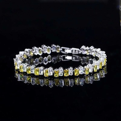 7 Ct Emerald Cut Simulated Citrine 14k White Gold Plated Women Tennis Bracelet