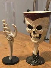 2 Skeleton Skull & Hand Plastic Wine Goblet Halloween Bones Cup Glass Glasses