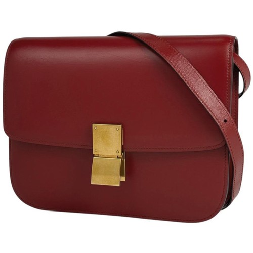 CELINE Logo Shoulder Bag Classic Box Shoulder Bag Leather Red Women Used