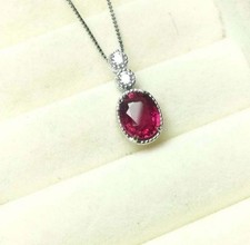3.00 ct Natural Ruby & Diamond Pendant Real 14k Solid White Gold NO CHAIN
