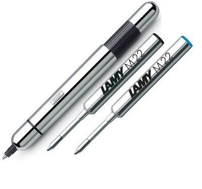 LAMY PICO Chrome 289 Geschenk Set + 2x Ersatz Mine/Refill Blau Schwarz B Breit