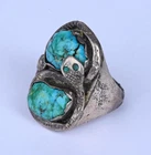 Vintage Navajo Turquoise Sterling Silver Snake Ring Size 10 48.6g