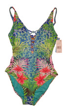 NWT Bleu Rod Beattie Lace Down Over The Shoulder One-Piece swimsuit size 6