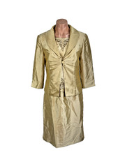 Jessica Howard Gold Satin Dress Suit 2 Piece Embroidery Beaded Jacket Blazer 6