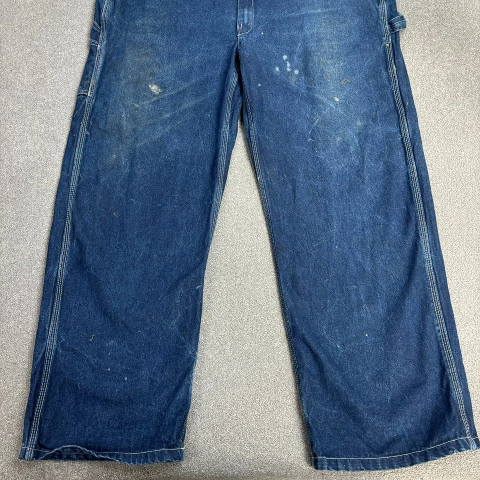Dickies Dungarees Adult 44x32 Blue Overalls Bib Denim Work Wear Carpenter Mens - Image 3 of 4
