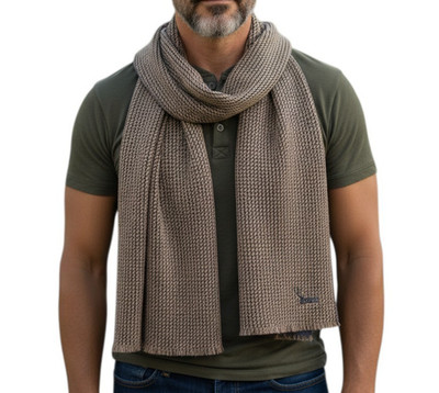 Doria Italy Wool Blend Scarf Brown Rope Pattern Designer Scarf 60'' x 13.4''