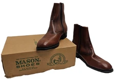Mason Shoes 929 Ankle Boots Mens Size 10 D Brown Leather Side Zip NOS