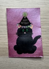 ACEO Original Black Cat Webkinz Birthday Hat  Painting 2.5X3.5 RoseShoreCreative