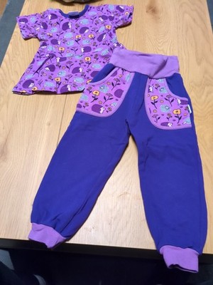 Babauba Set Mädchen Größe 92 Igel,Blumen Lila, Hose, Tunika