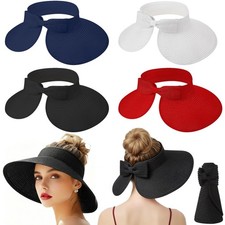 4 Pack Foldable Straw Sun Visor Hats for Women Wide Brim Summer Beach Hat Pac...