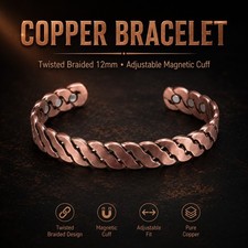 Men Copper Magnetic Bracelet Twisted Braided 12mm Adjustable Cuff Bangle