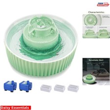 Elegant 2.1L Ceramic Cat Water Fountain with 3 Filters Quiet Pumps - Green