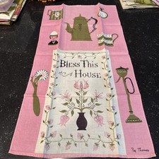 Vintage Peg Thomas BLESS THIS HOUSE Danie kuchenne Ręcznik do herbaty Różowy/Zielony.