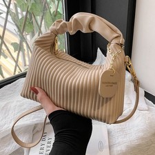 Women Fashion Crossbody Bag PU Leather Pleated Cloud Small Tote Bags Casual Simp