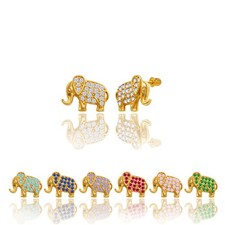 14K Solid Gold Elephant Pave Safety Screw Back Earrings for Children  Girls