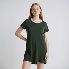 New! Quince Wm's Washable Stretch Silk Tee Midi Dress Forest Green Sz XS #94