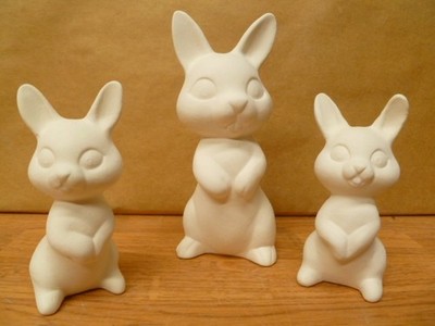 C-0666 Easter Bunnies One Large 4.5''T & two small 3.25''T Ceramic Bisque