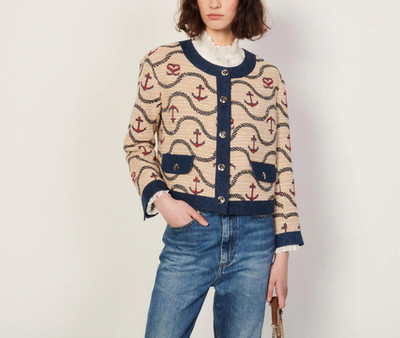 Sandro Paris Women's Multicolour Tweed Denim Jacket Size 42 XL 14 SFPVE00633