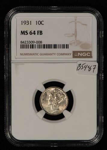 1931 10c Mercury Silver Dime - FSB Full Split Bands - NGC MS 64 FB - SKU-B5487