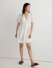 Madewell Annamarie White Puff Sleeve Mini Gingham Dress Size 6