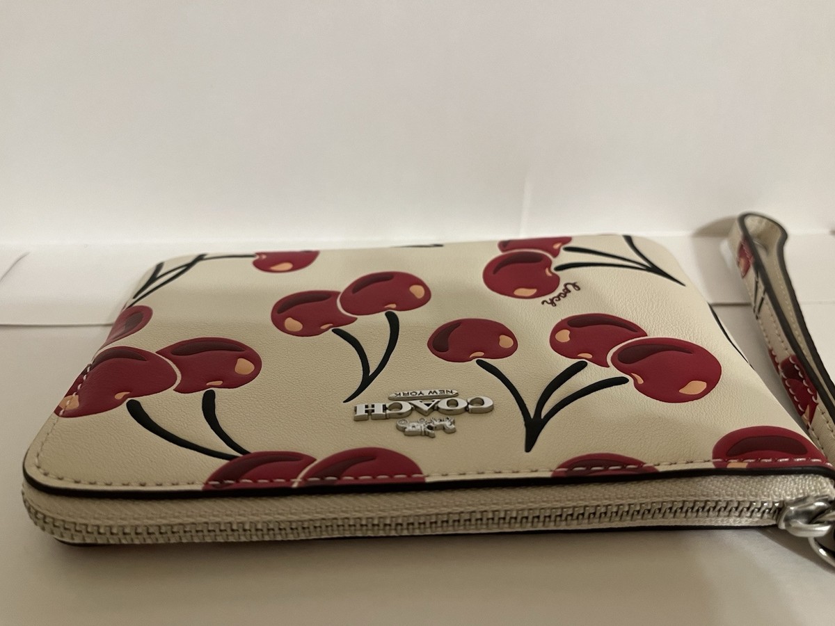 ⭐︎ Cherie⭐︎ Coach Women's Corner Zip Wristlet with Cherry/Silver Multi