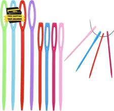 100Pcs 2.76+3.54Inch Large Eye Plastic Sewing Needles, Safety Colorful Safety La