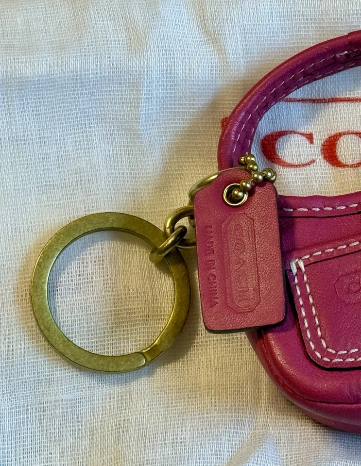 COACH Fuchsia Leather Mini Bag KeyRing Keychain Charm Hobo With Dust Bag - Image 2 of 4