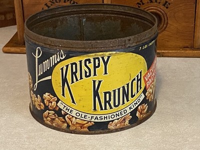 Vtg Antique 1930s Lummis KRiSPY KRUNCH Tin 1 Lb Can ''The Ole-Fashioned Kind'' PA.