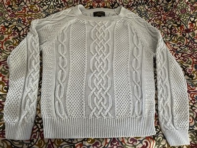 Le Mont St Michel Size Small Cable Knit Blue Gray Womens Sweater Cotton France
