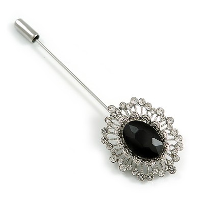 Oval klar/schwarz Kristall Revers, Mütze, Anzug, Smoking, Kragen, Schal, Mantel Stick