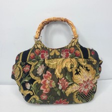 Vintage Talbots Bag Floral Tapestry Purse Bamboo Handles Magnetic Closure Y2K