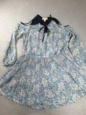 Michael Kors Womens Cold Shoulder Dress XL Blue White Multicolor Floral Print