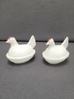 2 Vintage Indiana Glass White Milk Glass Hen on Nest Dishes Painted Combs 4.875"