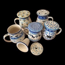 Kr&auml;utertasse, Teetasse mit Sieb 0,45l Bunzlauer Keramik, KATZEN- DACKELMOTIV