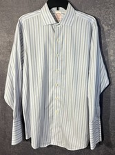 Brooks Brothers Madison Dress Shirt 16-33 Blue White Non-Iron Cotton French Cuff