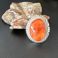 Women Orange Spiny Oyster Navajo Sterling Silver Ring Sz 6.5 N American 16031