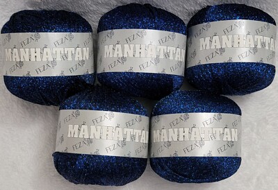 New Rare Lot 5 Balls FEZA Yarn Manhattan in Blue #006 170yds 50g