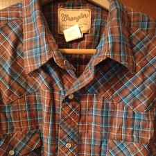 Vtg Wrangler 2XL western Pearl Snap Shirt patchwork plaid rodeo cowboy country 