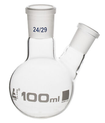 100ml Distilling Flask, Oblique Neck, 24/29 Joint, 14/23 Side Socket -Eisco Labs