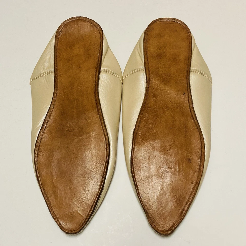 Zapatillas de cuero babouche marroquí vintage hechas a mano para hombre talla 43,5 EU beige 32 Foto 4 de 4