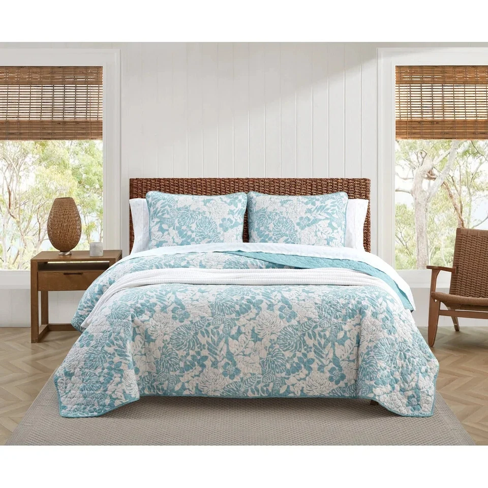 Juego de Edredón King Playa Azul Floral Costa Bahama Ambiente Tropical Ligero 3 Piezas Foto 2 de 4