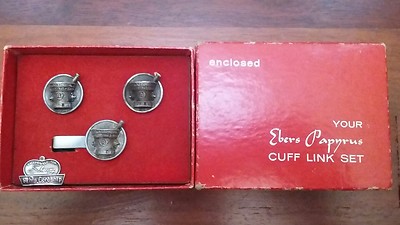 SCHERING Ebers Papyrus Secondum Artem PEWTER Cuff Link Set with Original Box 