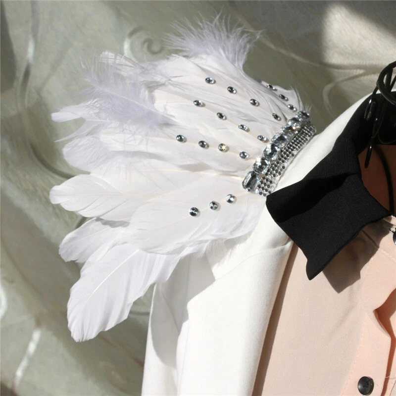 1PC Vintage Crystal Feather Epaulette Brooch Shoulder Pad DIY Accessory Fashion - Image 4 of 4