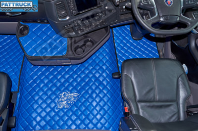 ECO LEATHER FLOOR MATS SET BLUE/WHITE -  FIT SCANIA  R [  2017+] NEW GENERATION