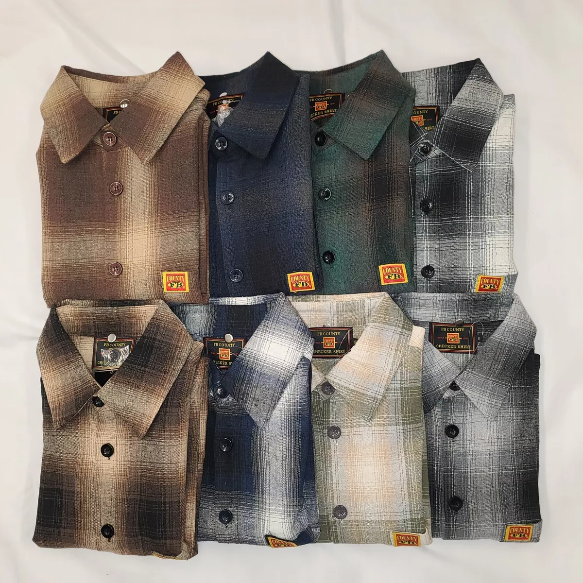 FB County Short Sleeves Checker Flannel Shirts Button-up